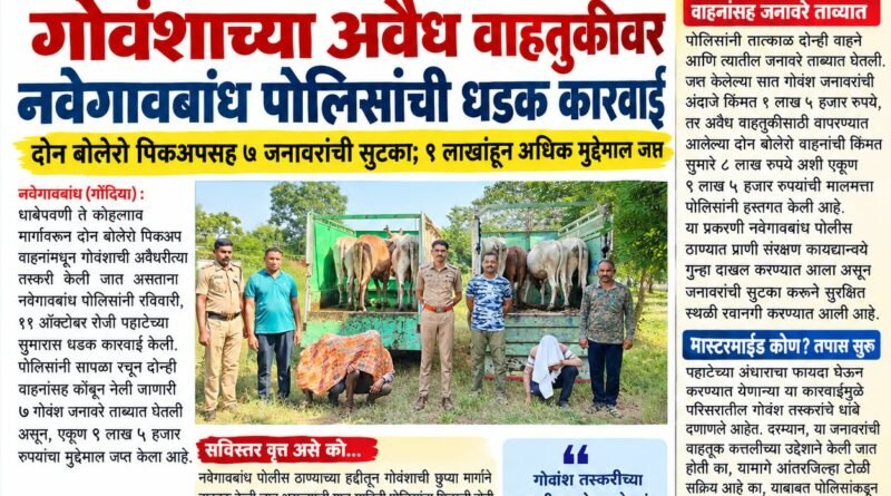 गोवंशाच्या अवैध वाहतुकीवर नवेगावबांध पोलिसांची धडक कारवाई